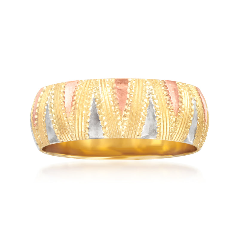 14k tri-colored gold diamond-cut band ring with textured ridges
