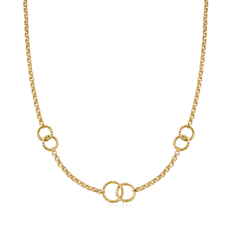 18kt yellow gold interlocking circle necklace with small circular link detail
