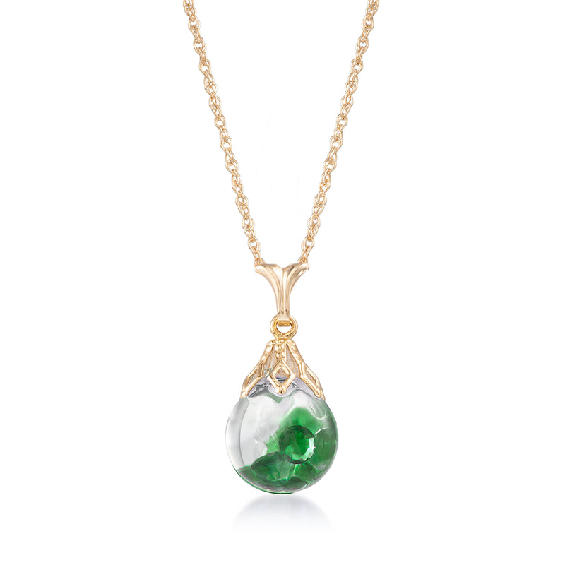 14kt yellow gold floating emerald teardrop pendant necklace