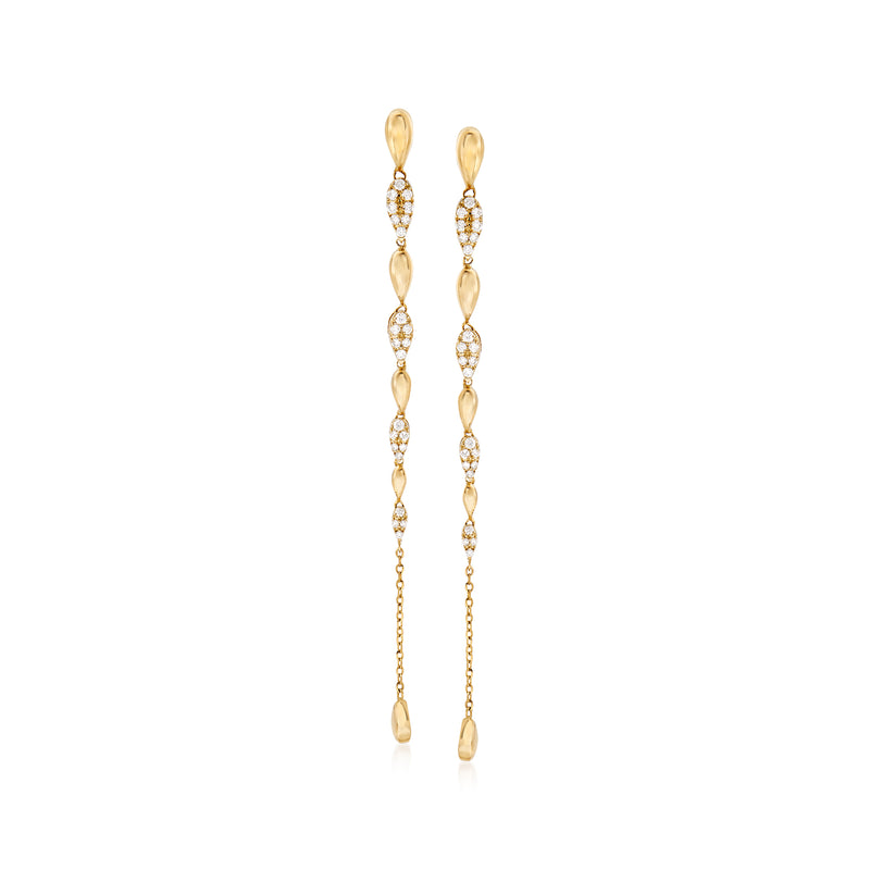 14kt yellow gold pave diamond drop earrings with linked oval stone rows