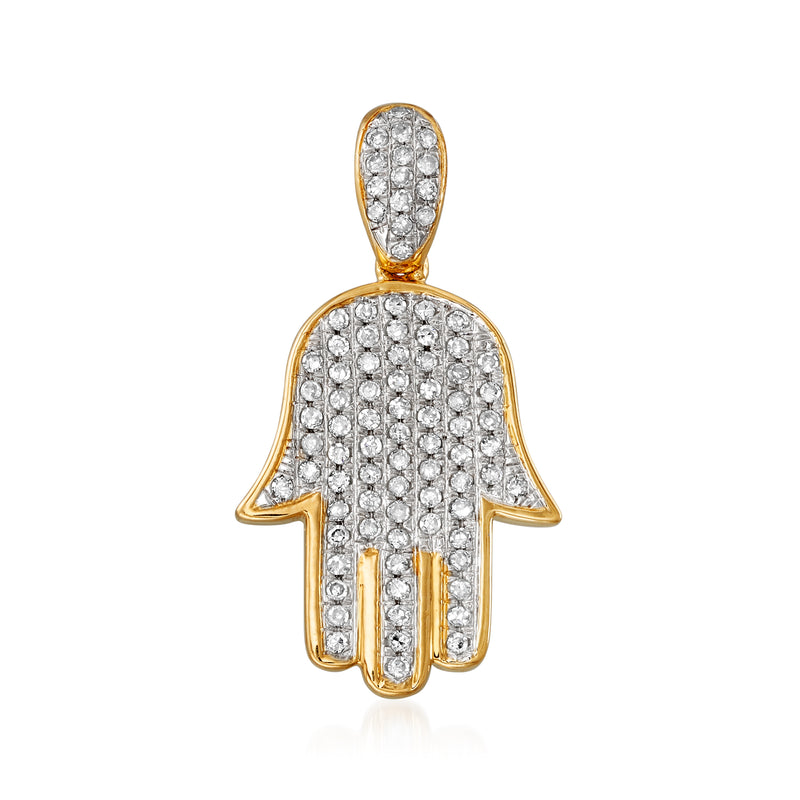 Pave diamond Hamsa pendant in 14kt yellow gold