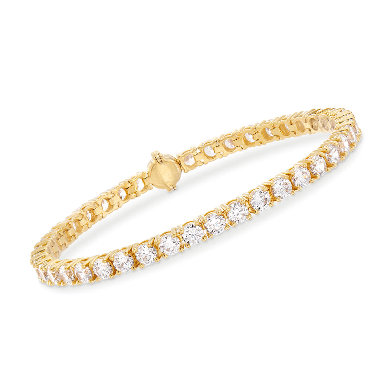 Gold over sterling tennis bracelet with clear round CZ stones and hinged clasp