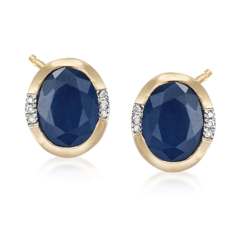 14kt yellow gold oval sapphire stud earrings with diamond accents