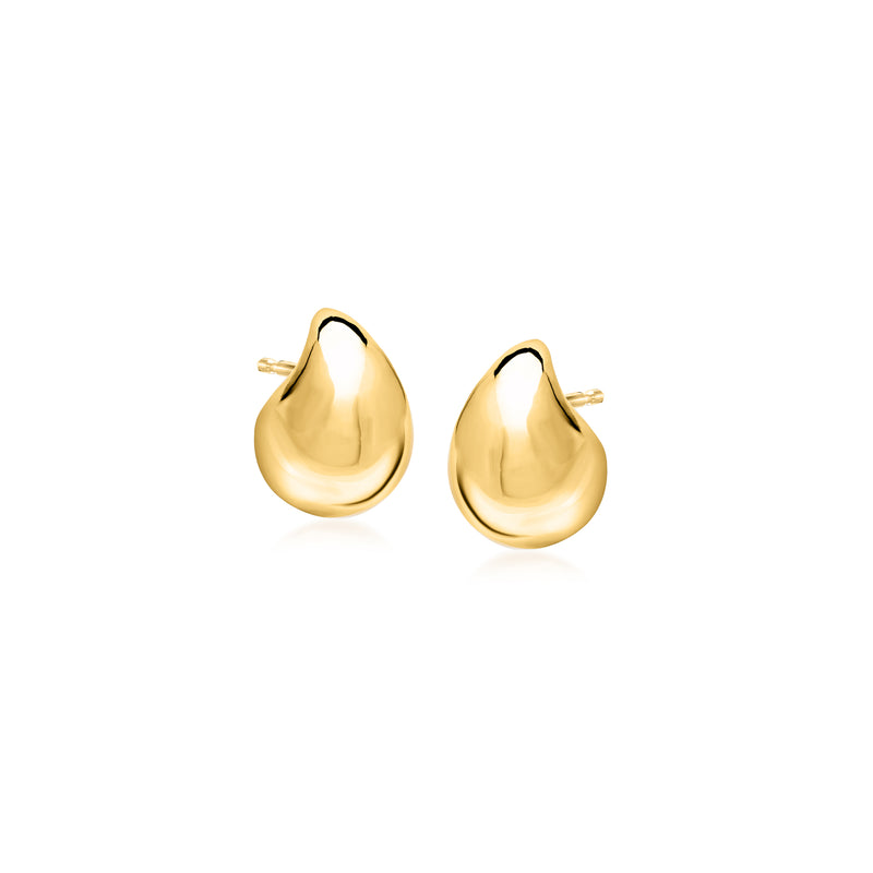 14kt yellow gold teardrop stud earrings, small shiny drop shape