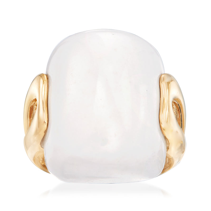 14kt yellow gold white agate oval ring with rounded bezel setting