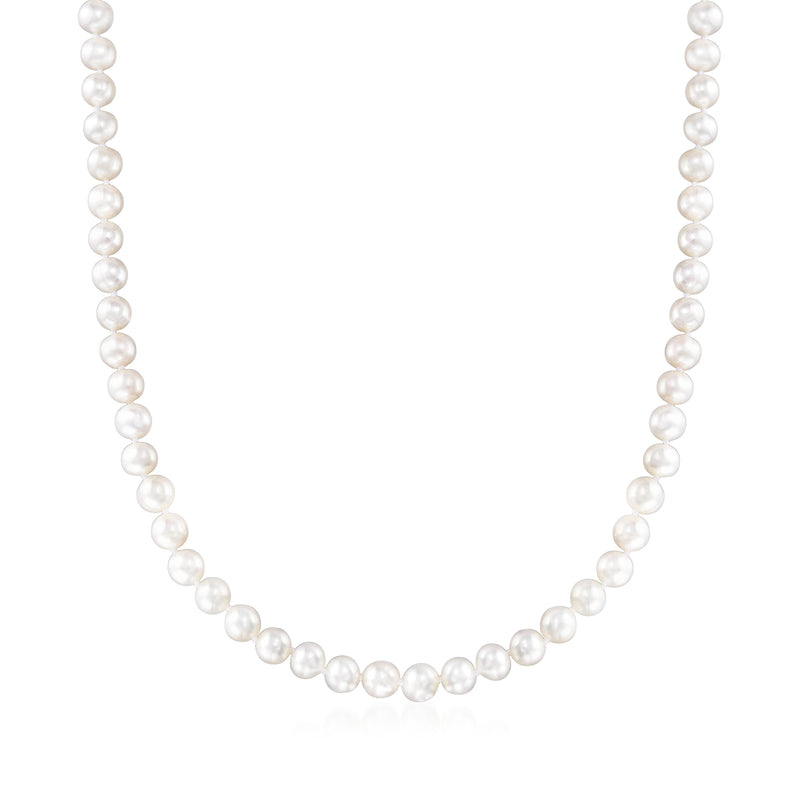 Cultured pearl necklace with round white pearls on a delicate chain