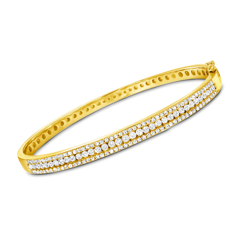 18kt gold over sterling diamond bangle bracelet with two rows of round stones