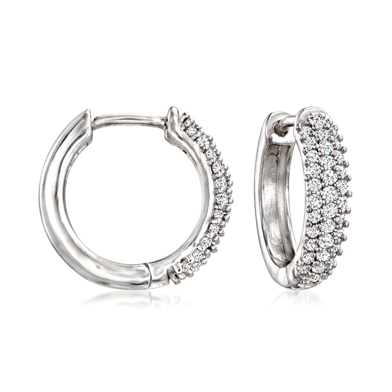 Sterling silver diamond huggie hoop earrings with pavé-set stones