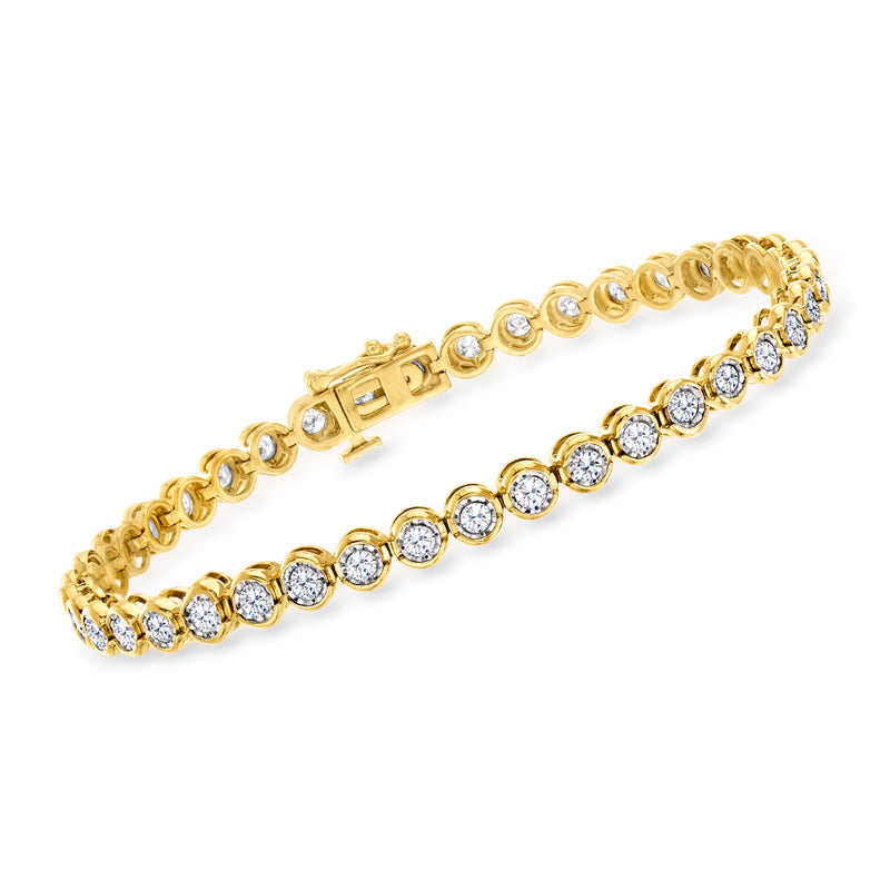 Gold-tone bracelet with round bezel-set diamond accents and clasp