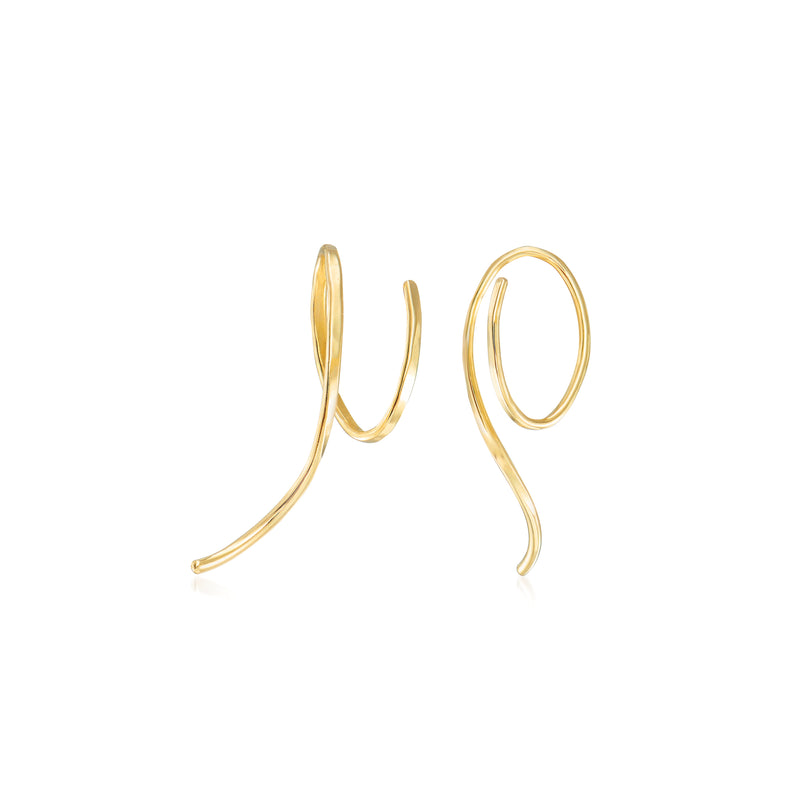 14kt yellow gold swirl hoop earwire earrings with twisted endless curve