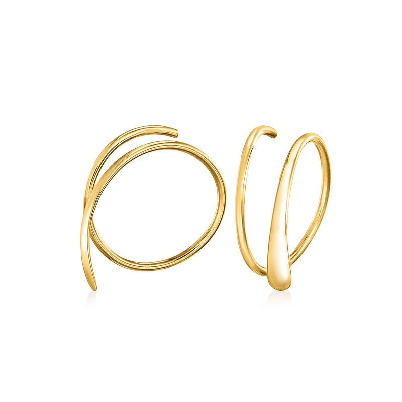 14kt yellow gold endless teardrop wire earrings with open teardrop hoop design