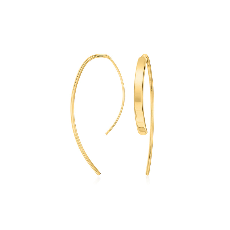 14kt yellow gold drop hoop earrings, side view with earwire