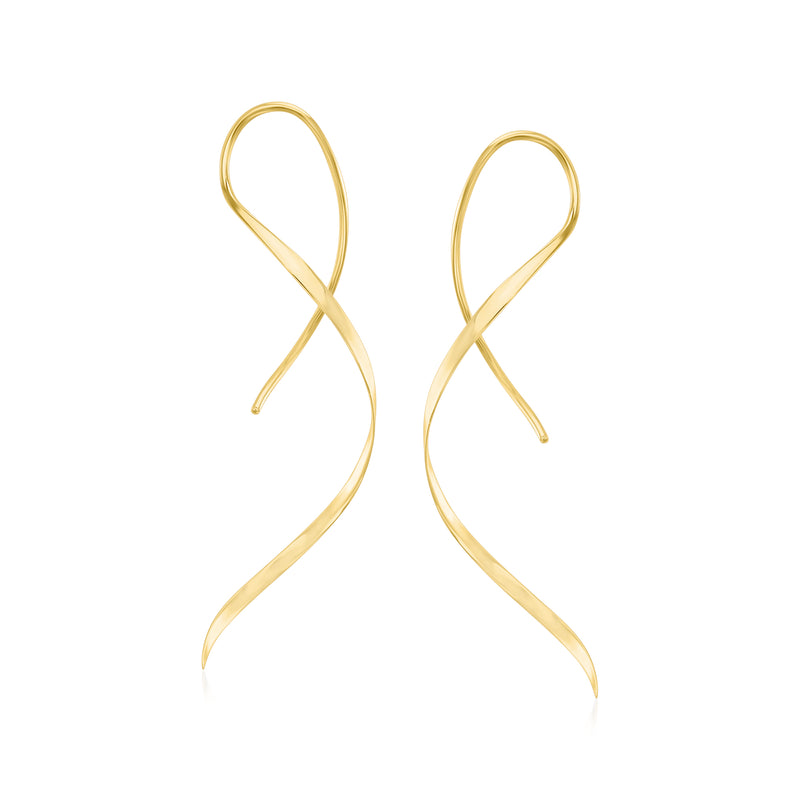 14kt yellow gold endless swirl earwire earrings, twisted ribbon style