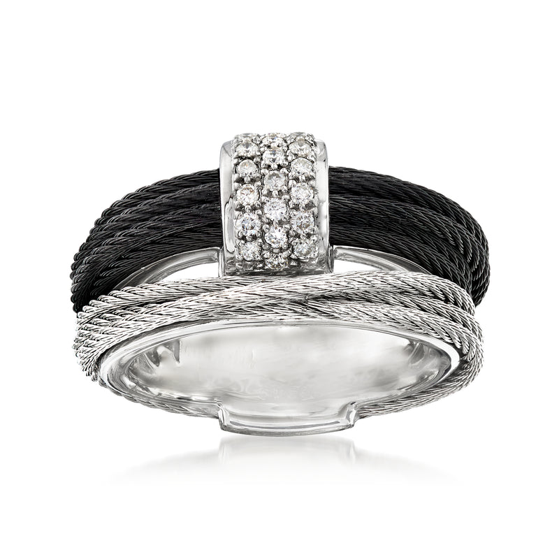 ALOR Noir two-tone cable ring with pave diamonds