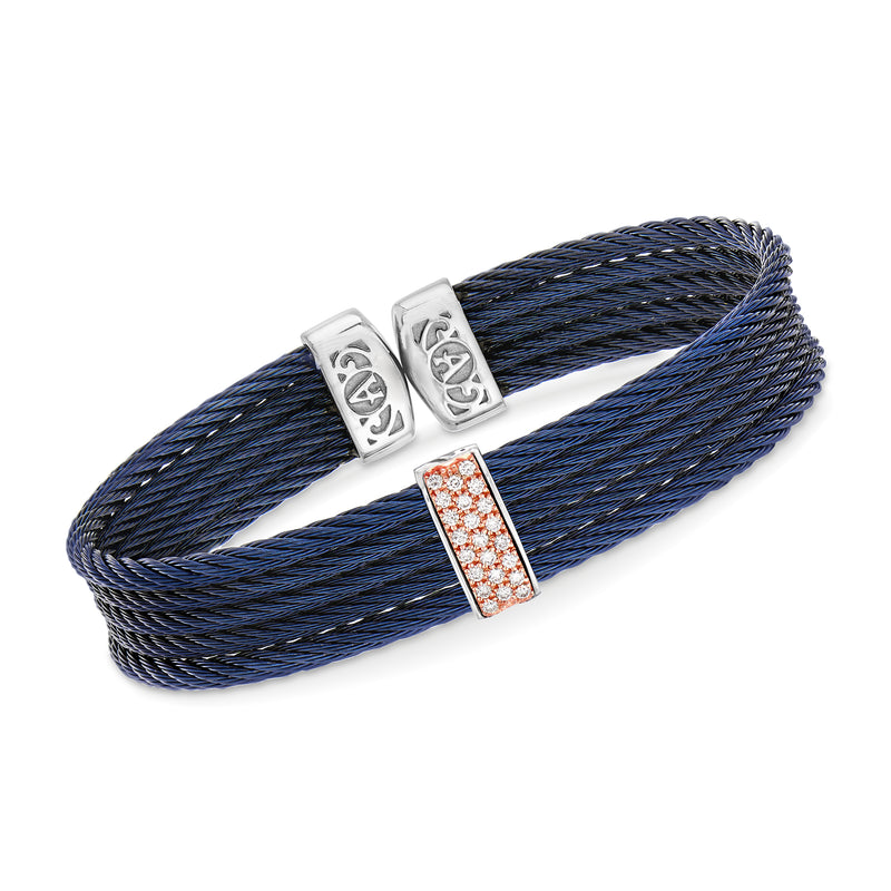 ALOR Classique blue cable cuff bracelet with rose gold diamond center