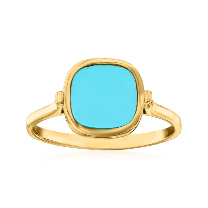 14kt yellow gold ring with oval turquoise stone bezel