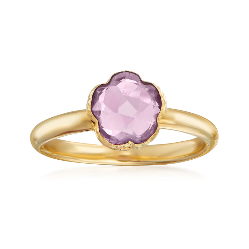 14kt yellow gold amethyst flower ring with faceted purple gemstone center
