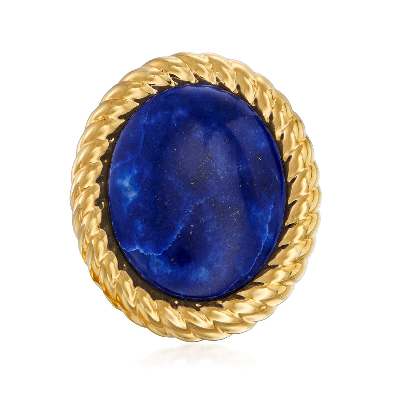Italian Andiamo lapis ring in 14kt yellow gold over resin, blue oval stone