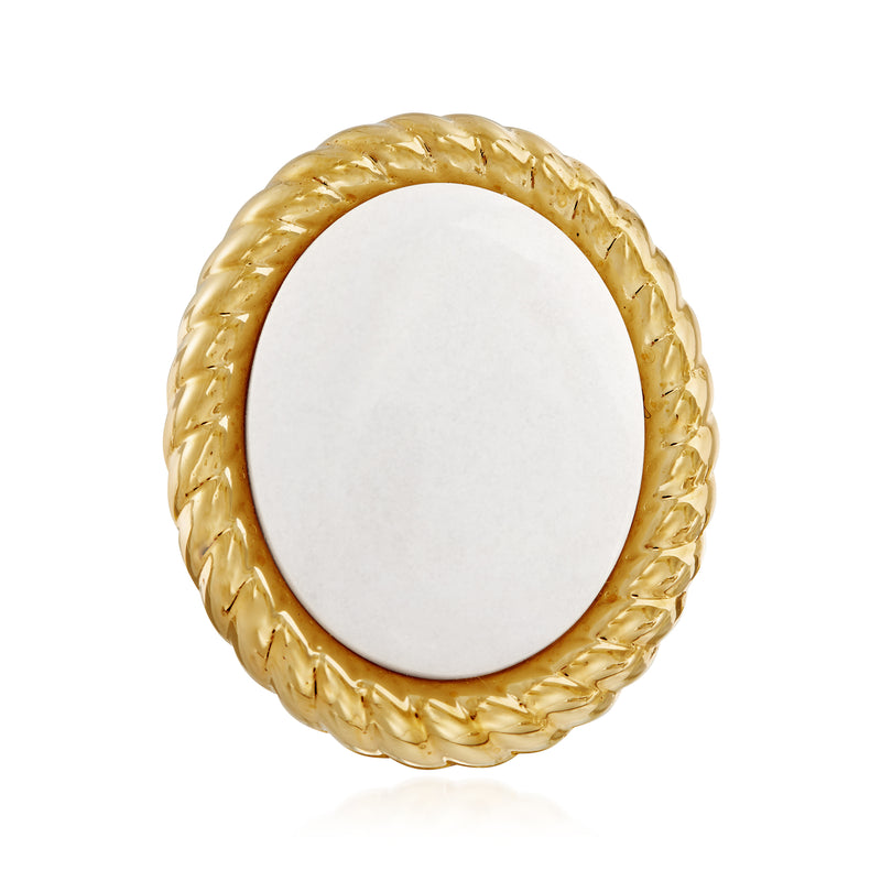 Italian Andiamo 14kt yellow gold oval agate ring with rope-textured bezel