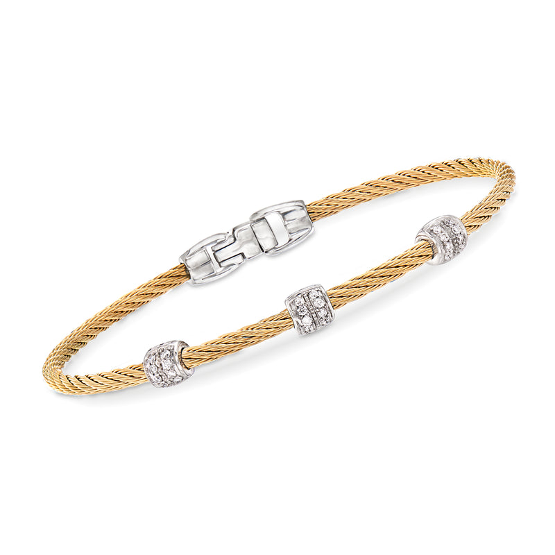 ALOR cable bracelet in gold-tone with white gold links and diamond accents