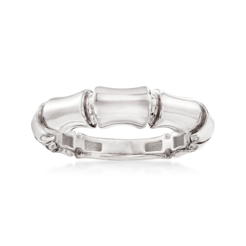 Italian bamboo-style ring in 18kt white gold with a smooth oval center