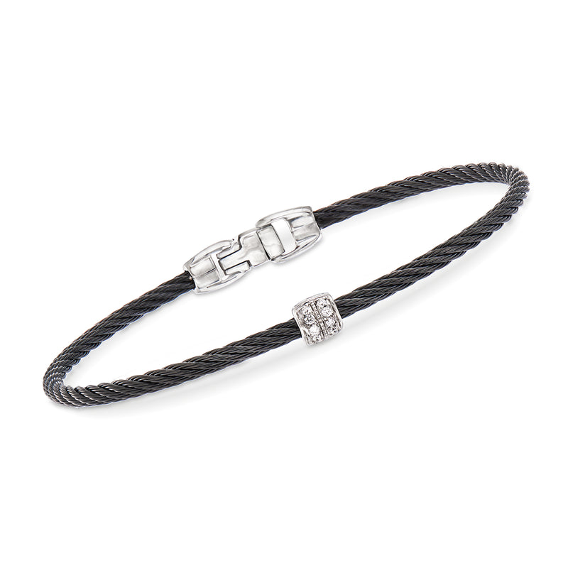 Black braided cable bracelet with diamond station and white gold clasp