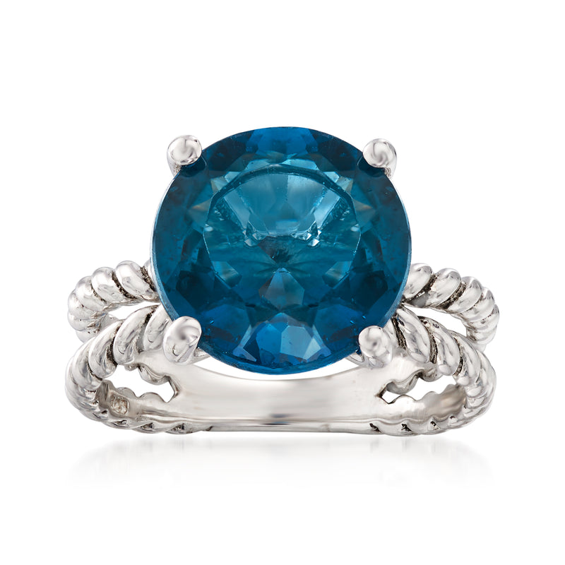 Sterling silver ring with oval London blue topaz and roped shoulders