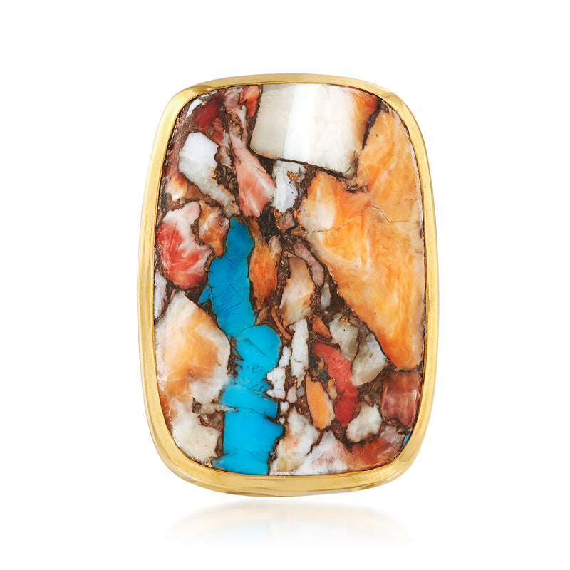 18kt gold over sterling ring with oval Kingman turquoise mosaic stone center