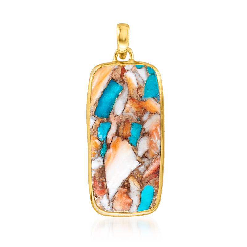 18kt gold over sterling pendant with rectangular Kingman turquoise inlay stone
