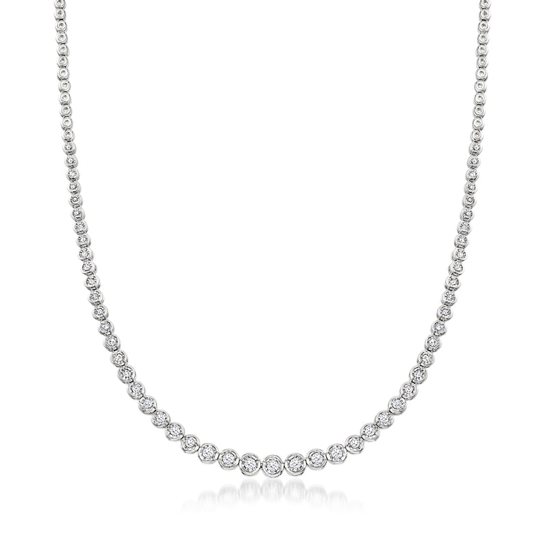Sterling silver bezel-set diamond necklace with round stones, 1.50 ct t.w.