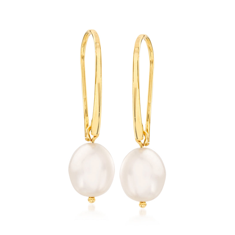 14kt yellow gold earwire drop earrings with white cultured pearl