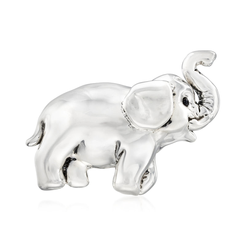 Sterling silver elephant pin with black onyx eyes