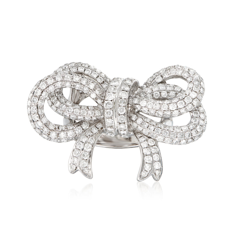 Pave diamond bow ring in 18kt white gold