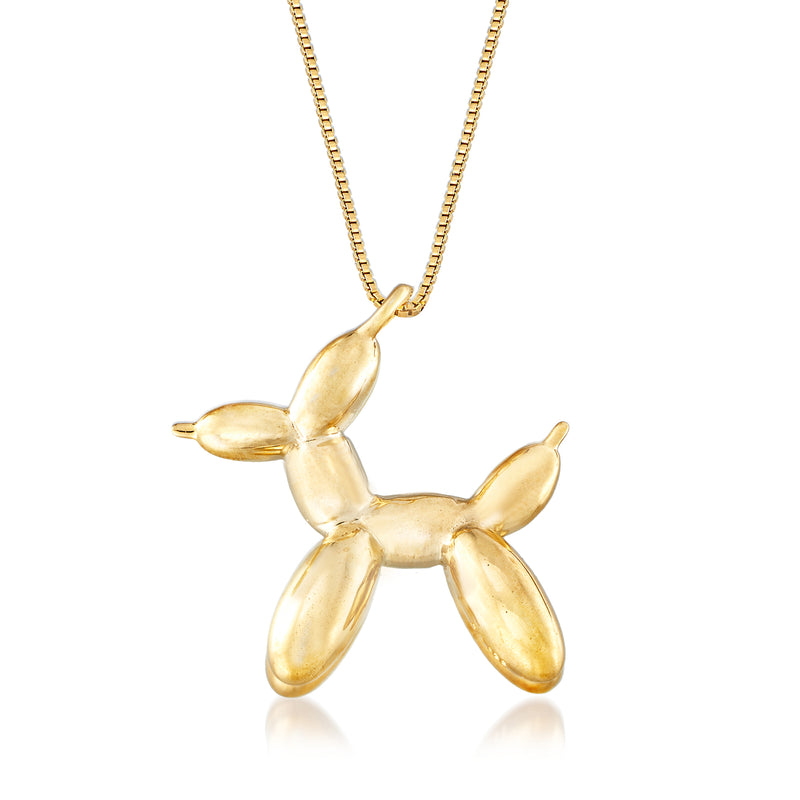 Gold-tone dog balloon pendant necklace with small loop bail on link chain