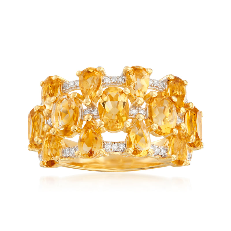 Citrine and diamond ring with orange gemstone cluster in gold-tone setting