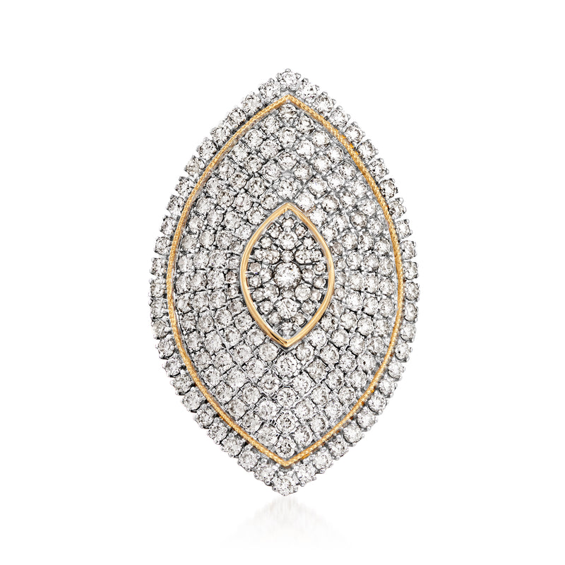 Marquise diamond ring with pave-set stones and 14k yellow gold bezel border