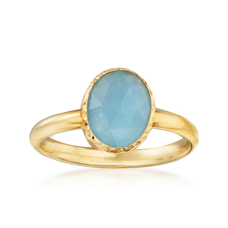 14kt yellow gold ring with oval bezel-set aquamarine gemstone