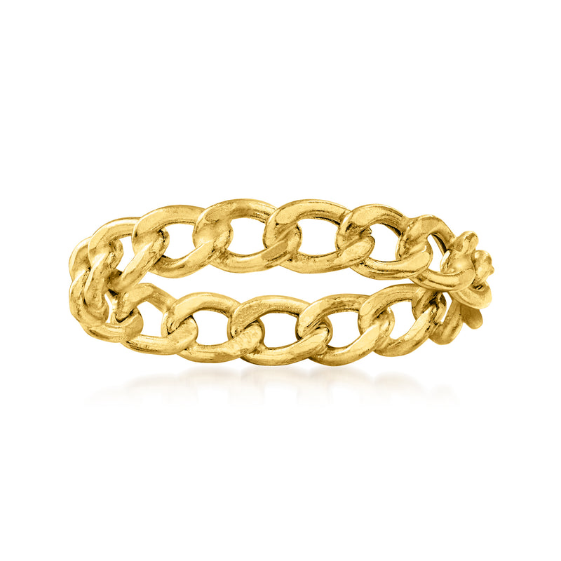 14kt yellow gold curb-link ring with chunky oval links, polished finish.
