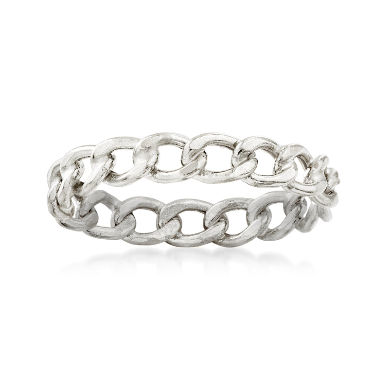 14kt white gold curb-link ring with polished chain-style links