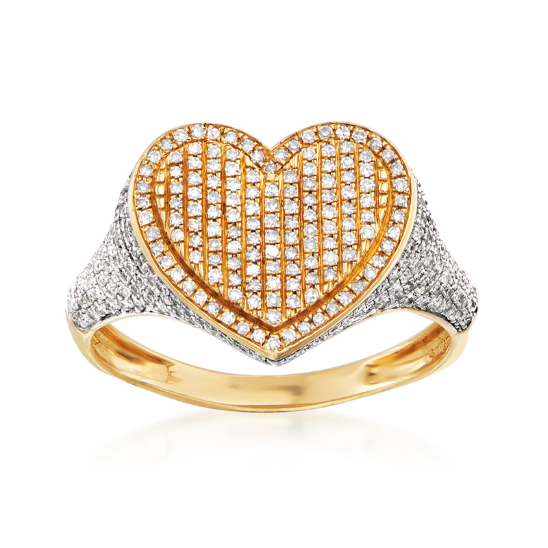 Pave diamond heart ring in 14kt yellow gold