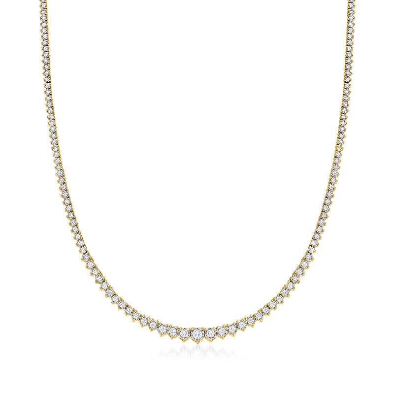 Diamond tennis necklace with round stones in 18kt gold over sterling