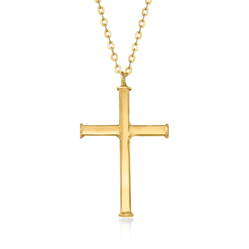 14kt yellow gold cross pendant necklace with link chain, polished finish