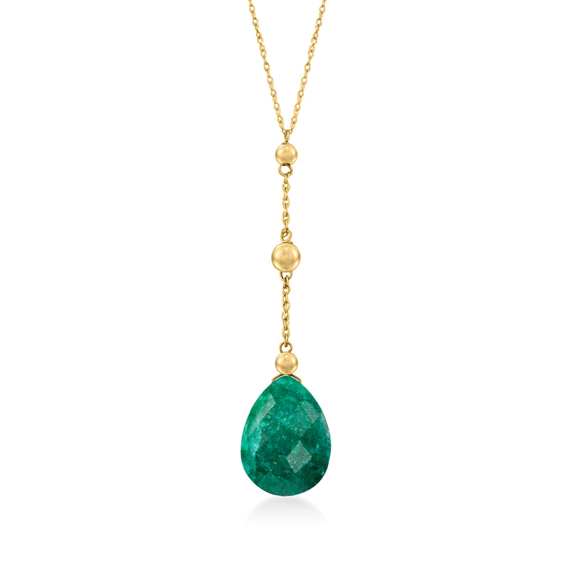 7.00-carat emerald Y-necklace in 14kt yellow gold, teardrop emerald pendant