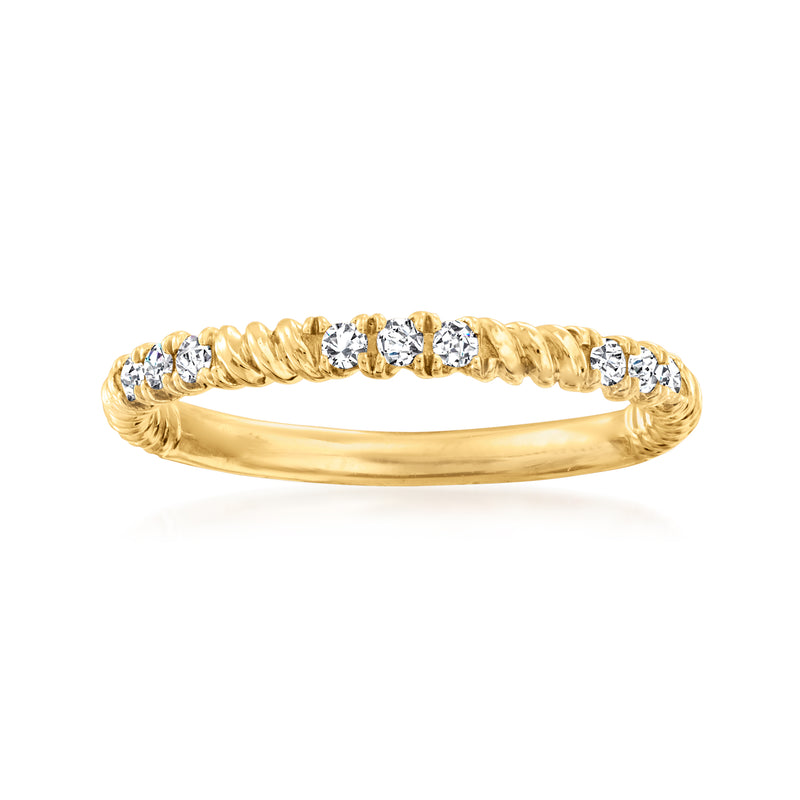 Twist diamond ring in 14kt yellow gold with small round clear stones