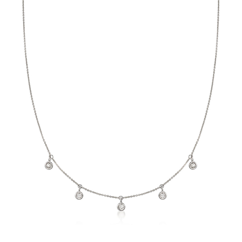 18kt white gold diamond station necklace with round bezel-set diamond stations