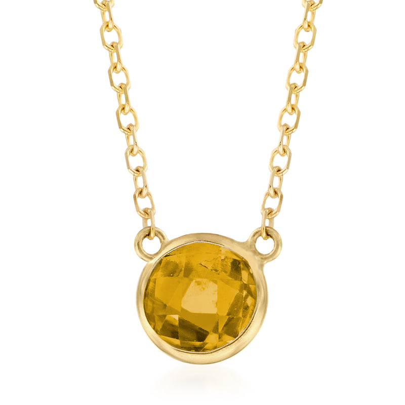 14kt yellow gold citrine pendant necklace with round yellow gemstone