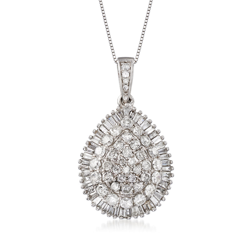 Diamond teardrop pendant necklace in white gold