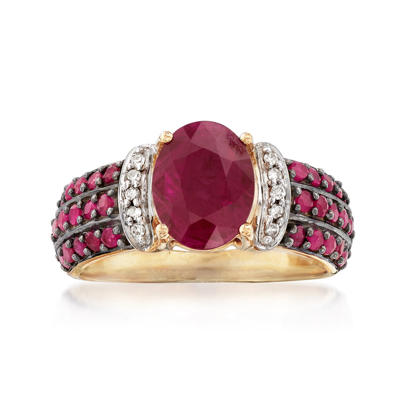 Ruby ring with diamond accents in 14kt yellow gold