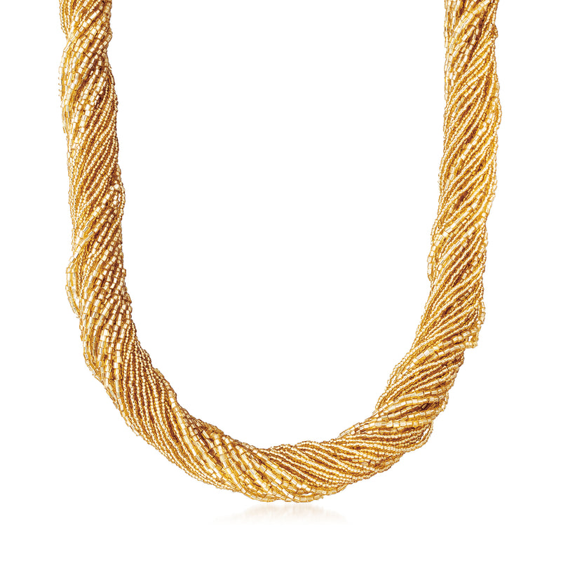 Golden Murano glass bead torsade necklace, 18kt gold over sterling chain