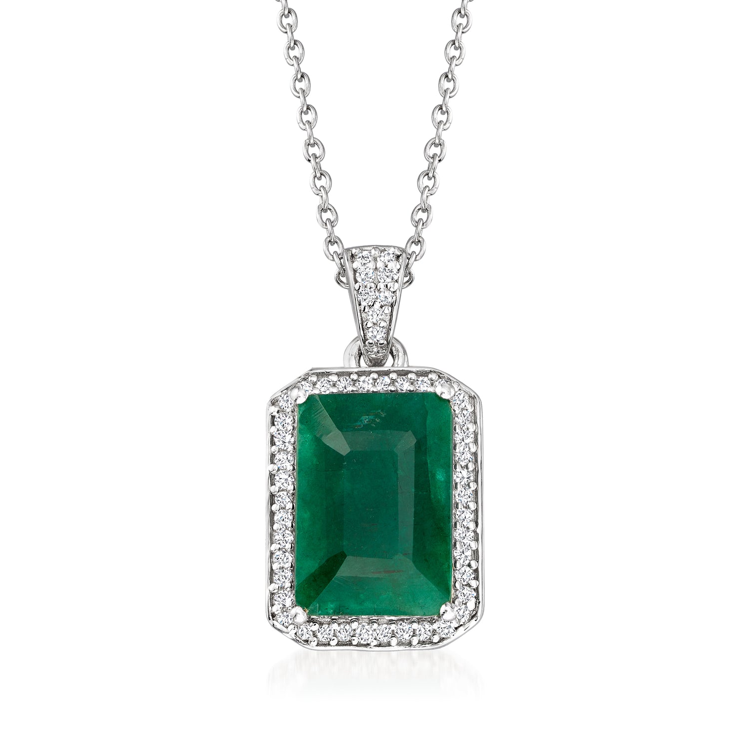 4.40 Carat Emerald and .23 ct. t.w. Diamond Pendant Necklace in Sterling Silver